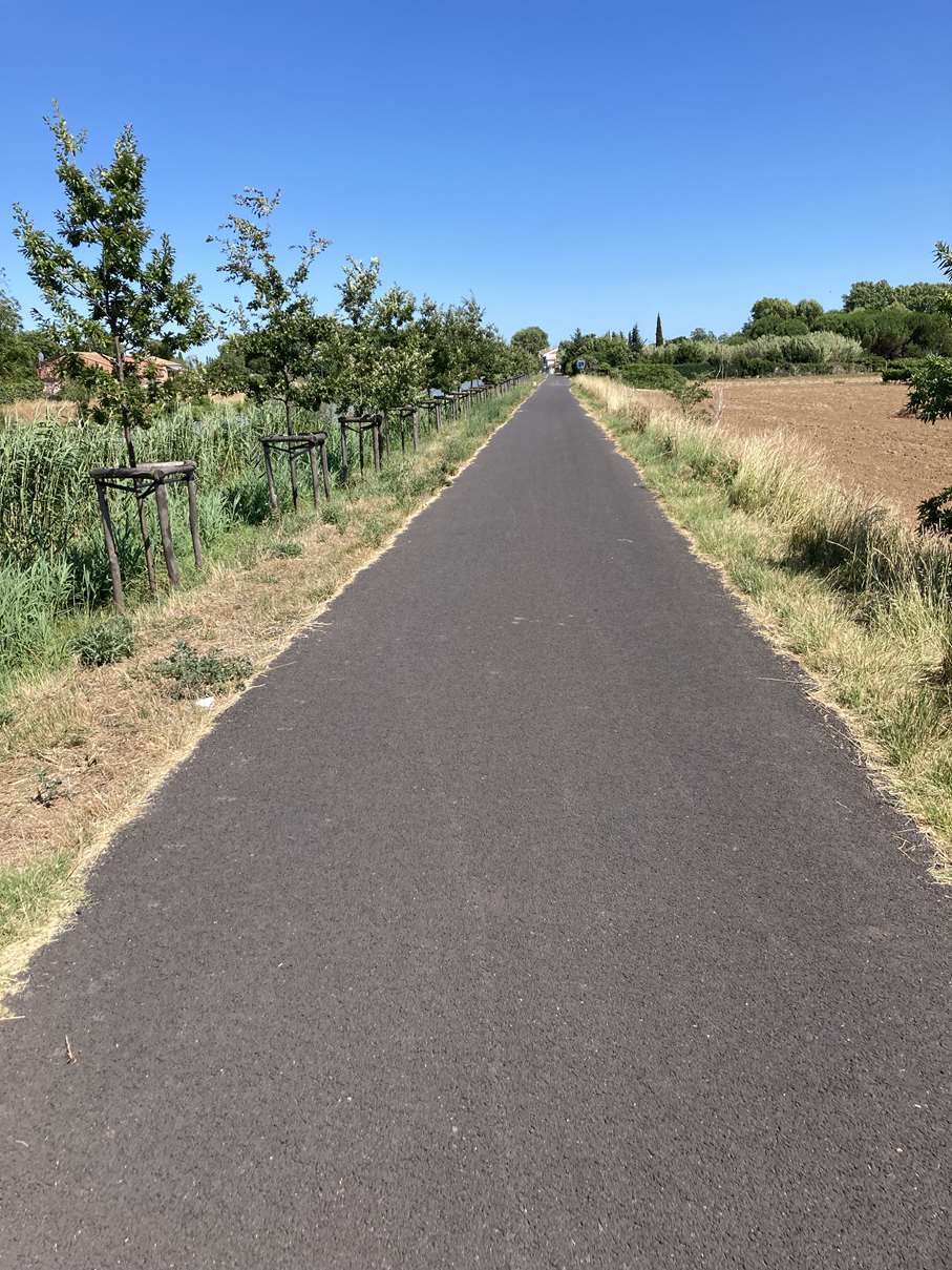 Une piste cyclable goudronnée.