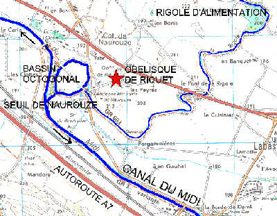 Plan de situation du seuil de Naurouze